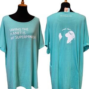 Hand Printed Upcycled 3X Saving the Planet is My Superpower Short Sleeve Tee